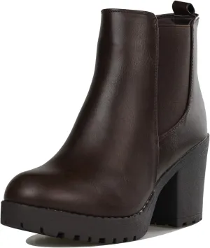 Women’s Block Chunky Heel Ankle Booties Slip on Platform Boots Zipper up High Heel Chelsea Boots