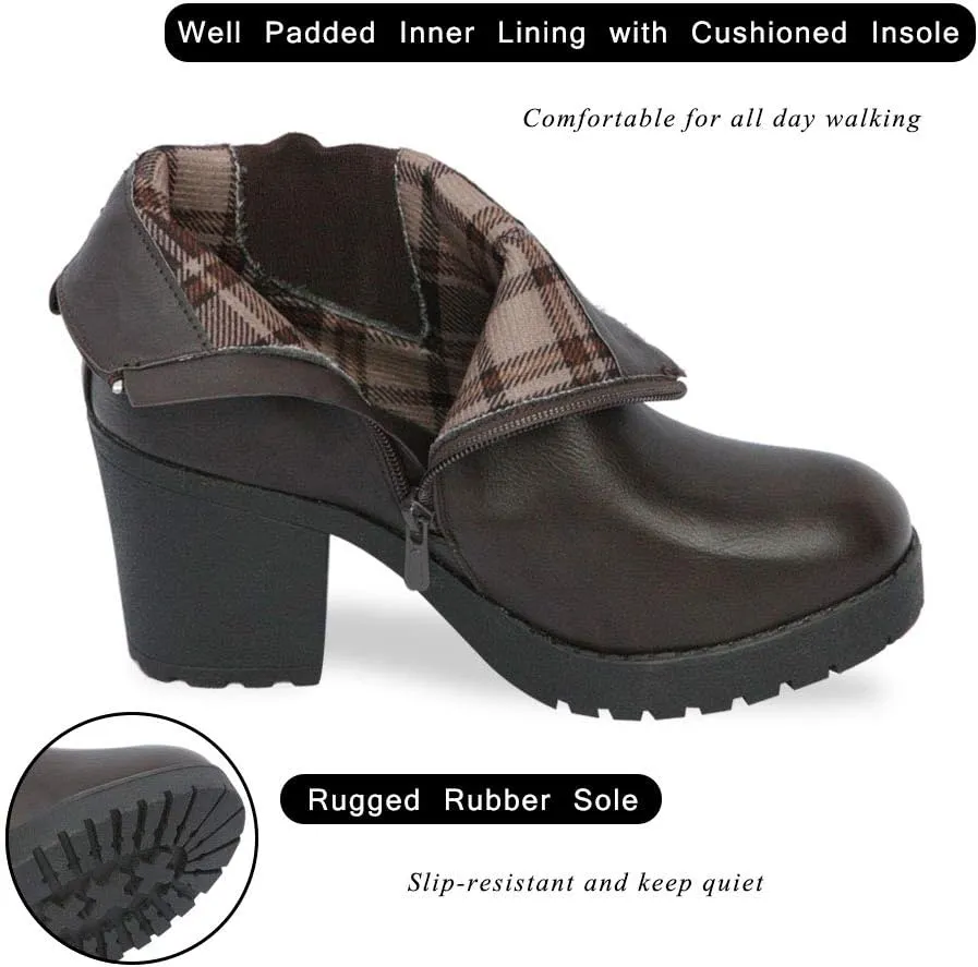 Women’s Block Chunky Heel Ankle Booties Slip on Platform Boots Zipper up High Heel Chelsea Boots