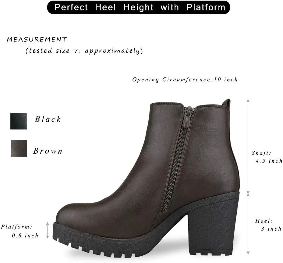 Women’s Block Chunky Heel Ankle Booties Slip on Platform Boots Zipper up High Heel Chelsea Boots