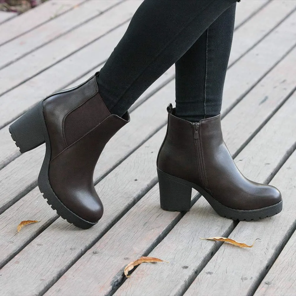 Women’s Block Chunky Heel Ankle Booties Slip on Platform Boots Zipper up High Heel Chelsea Boots