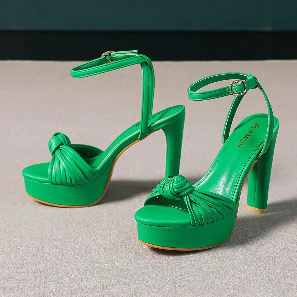 Women's Block Heels 4 Inch Platform Braid Knot Ankle Strap Lady Heeled Sandals FZ319