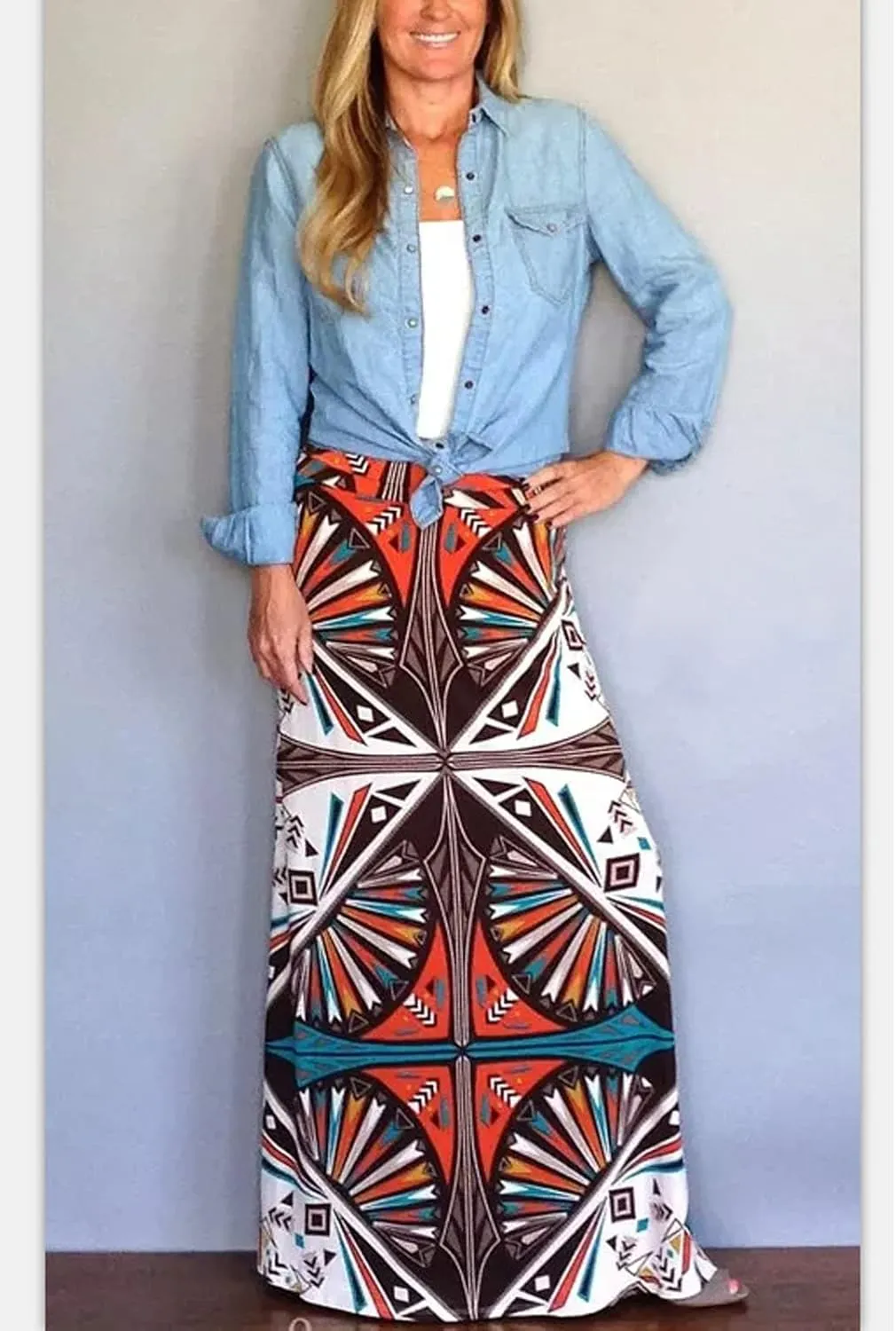 Women's Bohemian Print Long Maxi Skirt