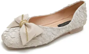 Women's Bowtie Square Toe Soft Slip On Wide Ballets Flats,Comfortable Fashion for Pregnant Woman Walking Shoes