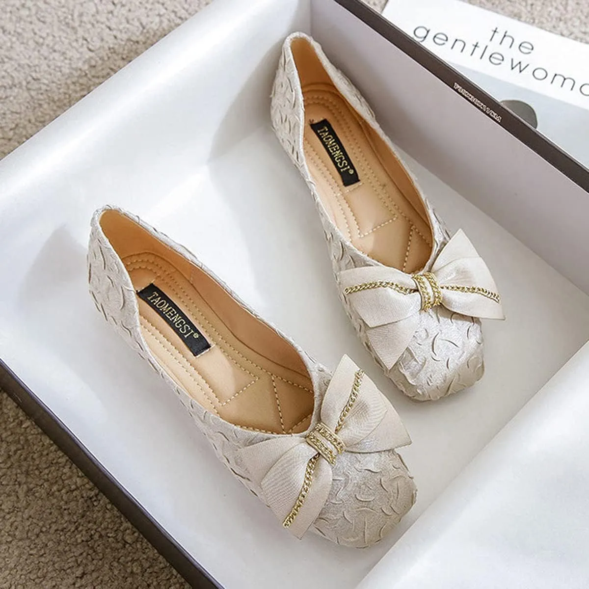 Women's Bowtie Square Toe Soft Slip On Wide Ballets Flats,Comfortable Fashion for Pregnant Woman Walking Shoes