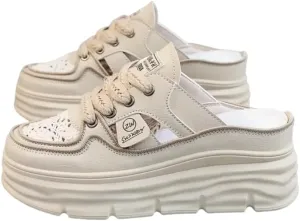 Women's Breathable Platform Mule Sneakers, Casual Cutout Design Lace Up, Comfortable Summer