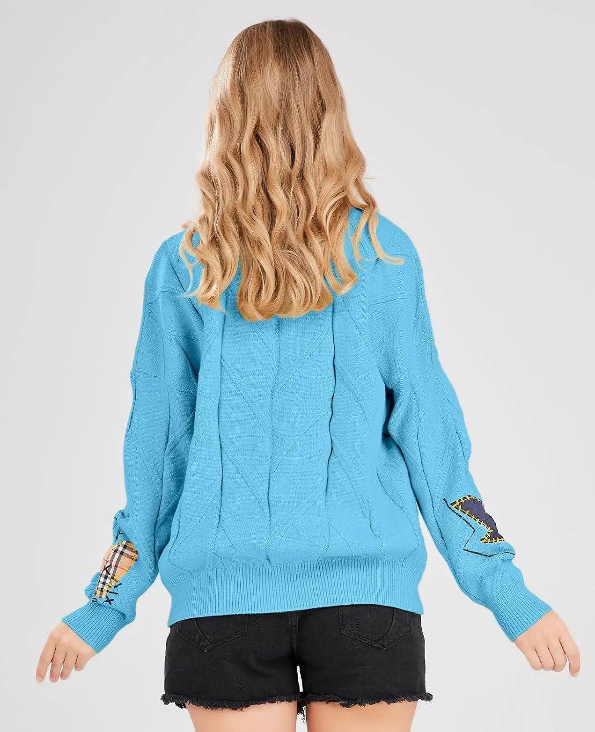 Women's Cable Knit Long Sleeve Open Front Cardigan Sheep V-Neck Button Down Embroidery Wool Blend Sweater Coat Outwear