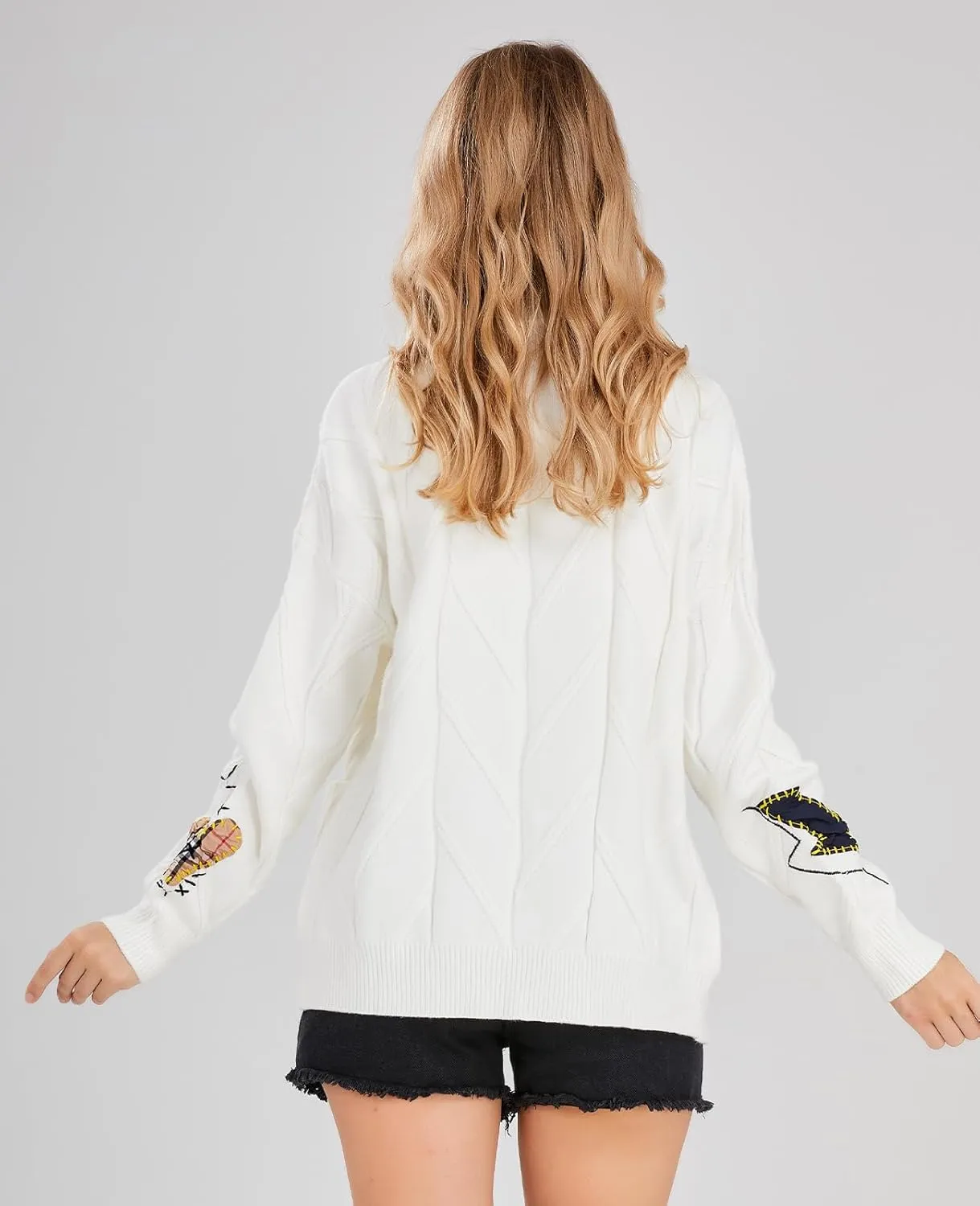Women's Cable Knit Long Sleeve Open Front Cardigan Sheep V-Neck Button Down Embroidery Wool Blend Sweater Coat Outwear