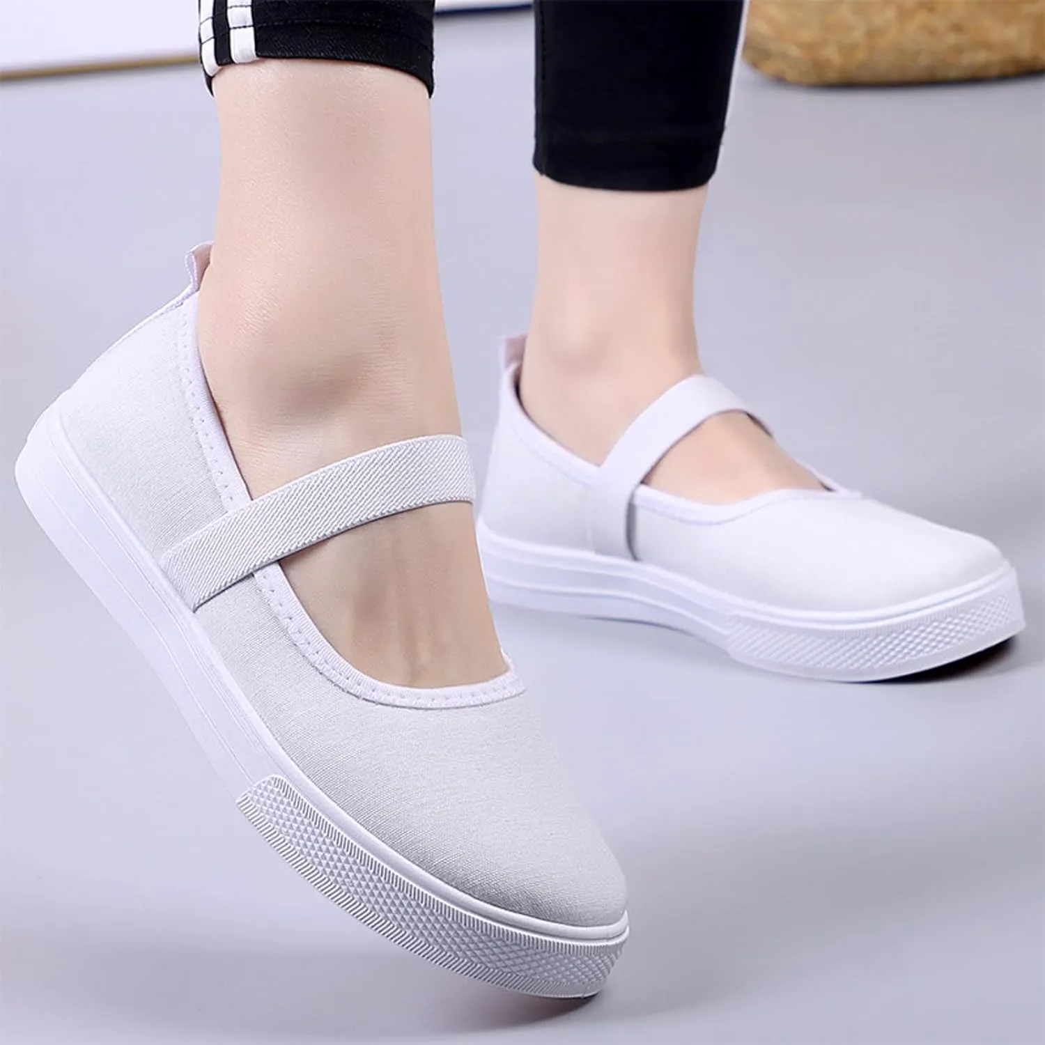 Women's Canvas Mary Jane Flats Shoes Round Toe Lightweight Orthotic Shoes with Arch Support Comfort Casual Nurse Work Flats