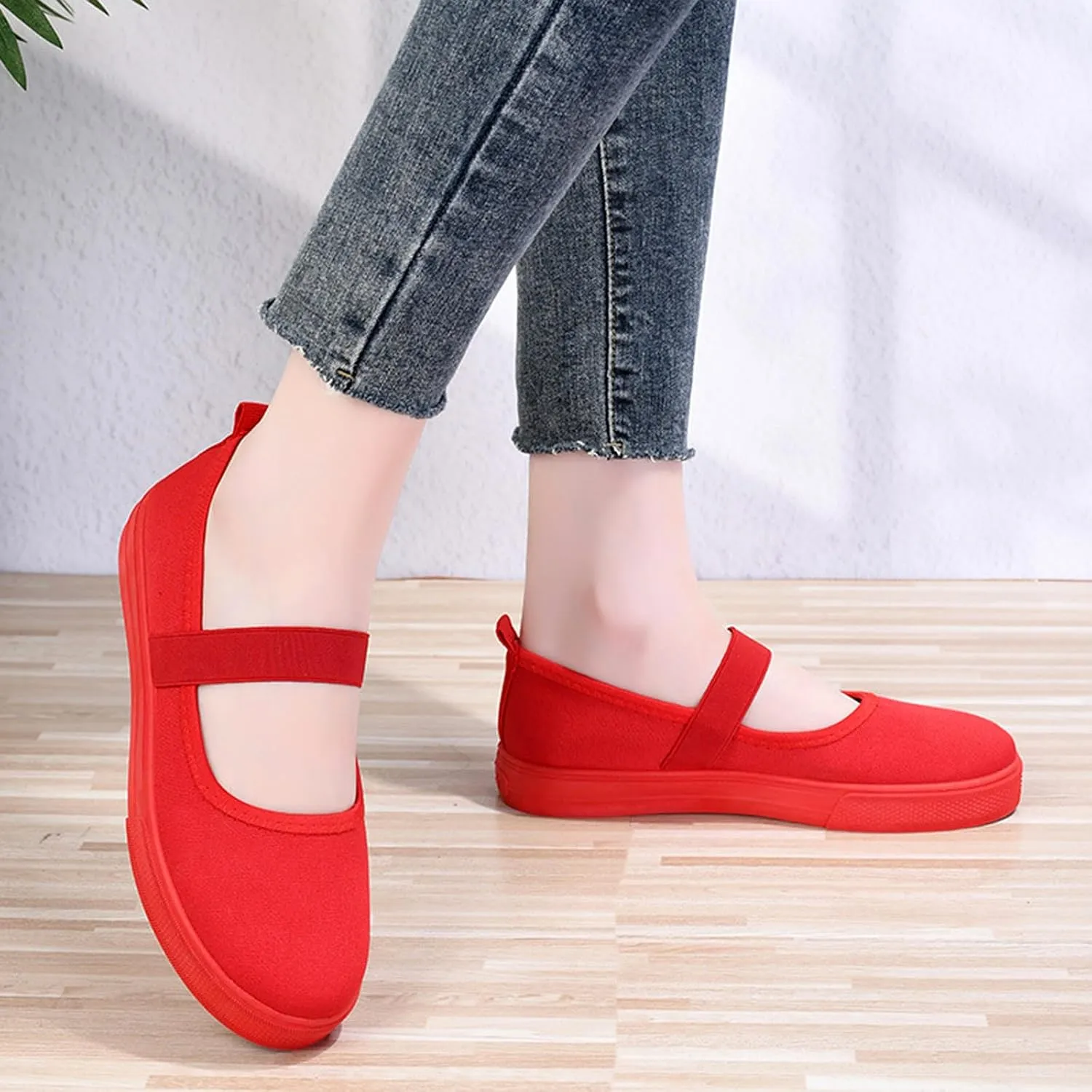 Women's Canvas Mary Jane Flats Shoes Round Toe Lightweight Orthotic Shoes with Arch Support Comfort Casual Nurse Work Flats