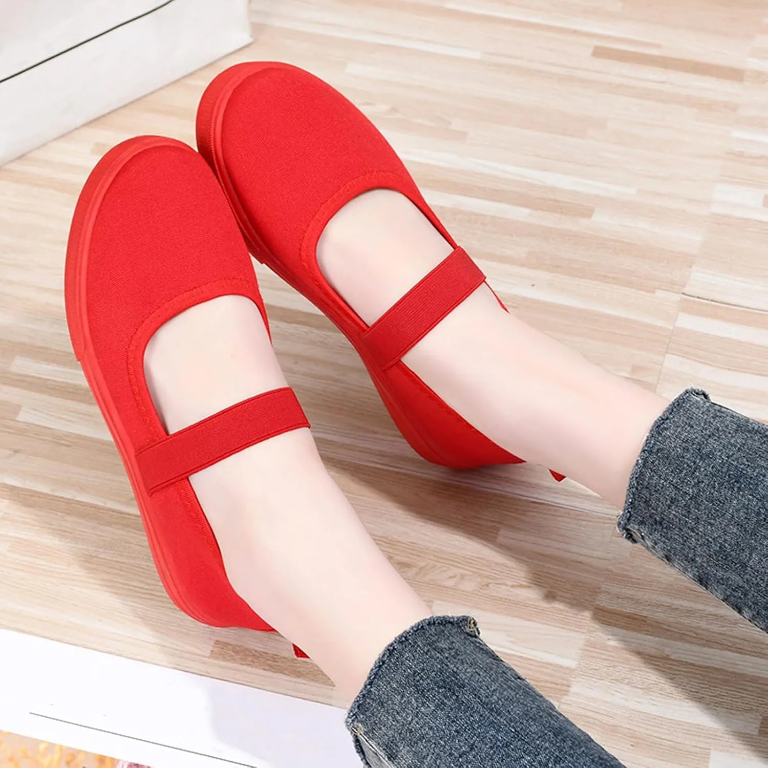 Women's Canvas Mary Jane Flats Shoes Round Toe Lightweight Orthotic Shoes with Arch Support Comfort Casual Nurse Work Flats