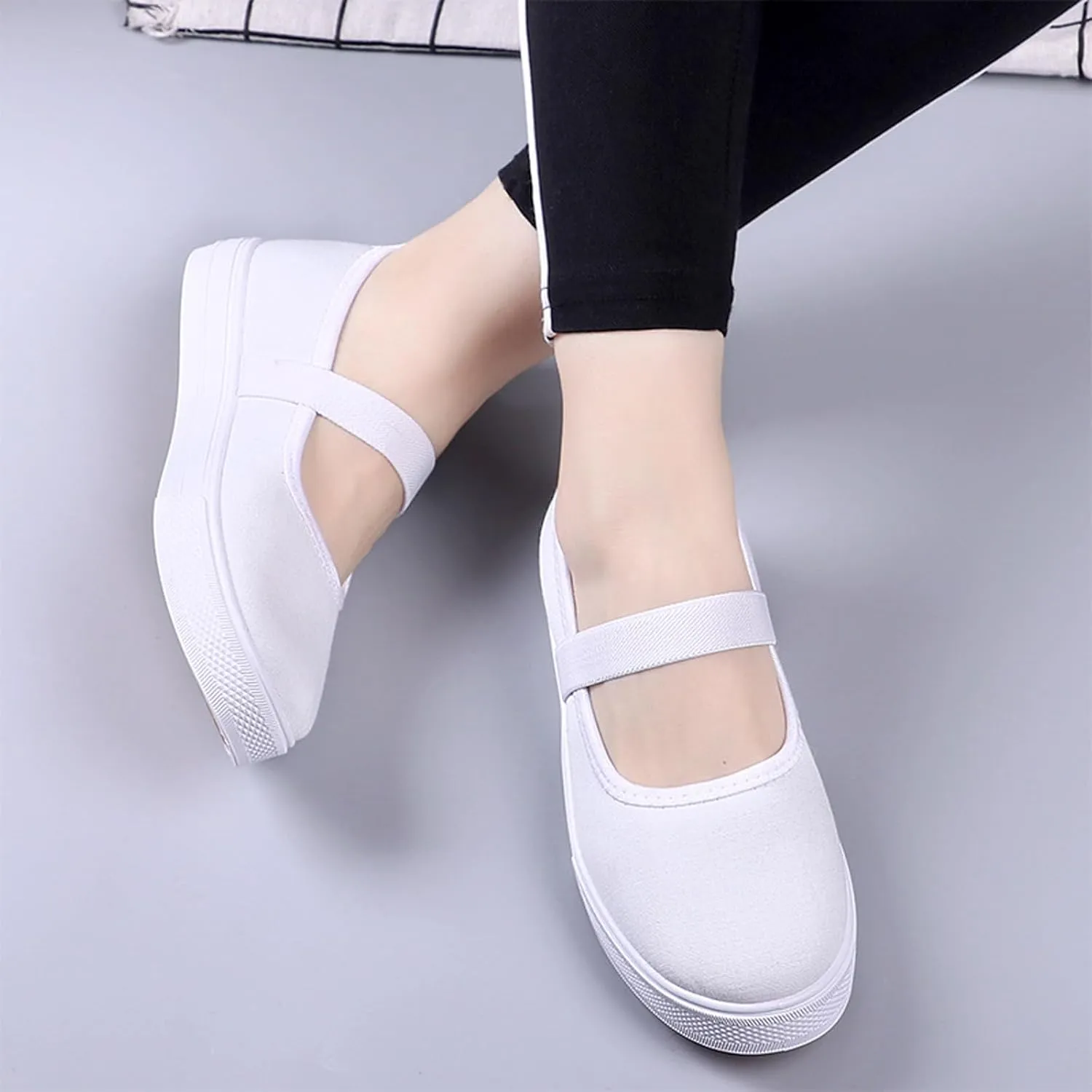 Women's Canvas Mary Jane Flats Shoes Round Toe Lightweight Orthotic Shoes with Arch Support Comfort Casual Nurse Work Flats