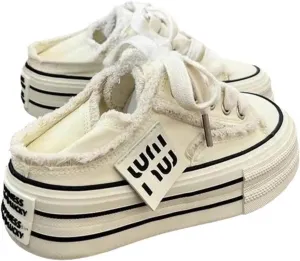 Womens Canvas Mules Sneakers Platform Slip on and Pull on Two-wear Shoes Y2K