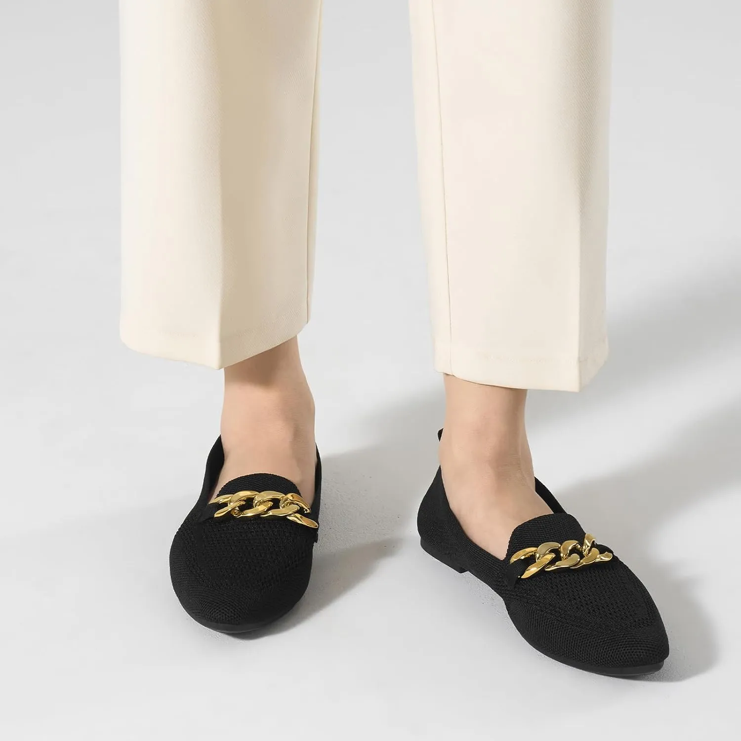 Womens Casual Loafers Comfortable Breathable Knit Loafers Lightweight Pointed Toe Flats for Women