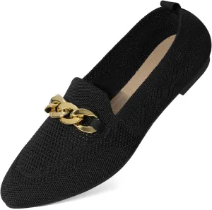Womens Casual Loafers Comfortable Breathable Knit Loafers Lightweight Pointed Toe Flats for Women
