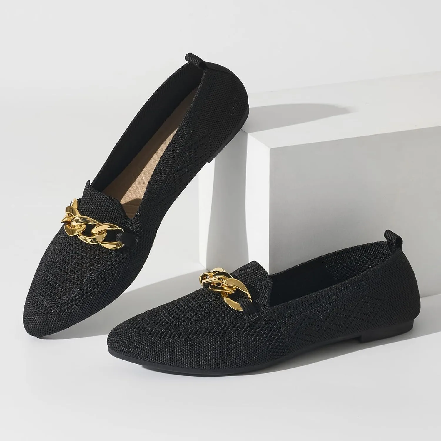 Womens Casual Loafers Comfortable Breathable Knit Loafers Lightweight Pointed Toe Flats for Women
