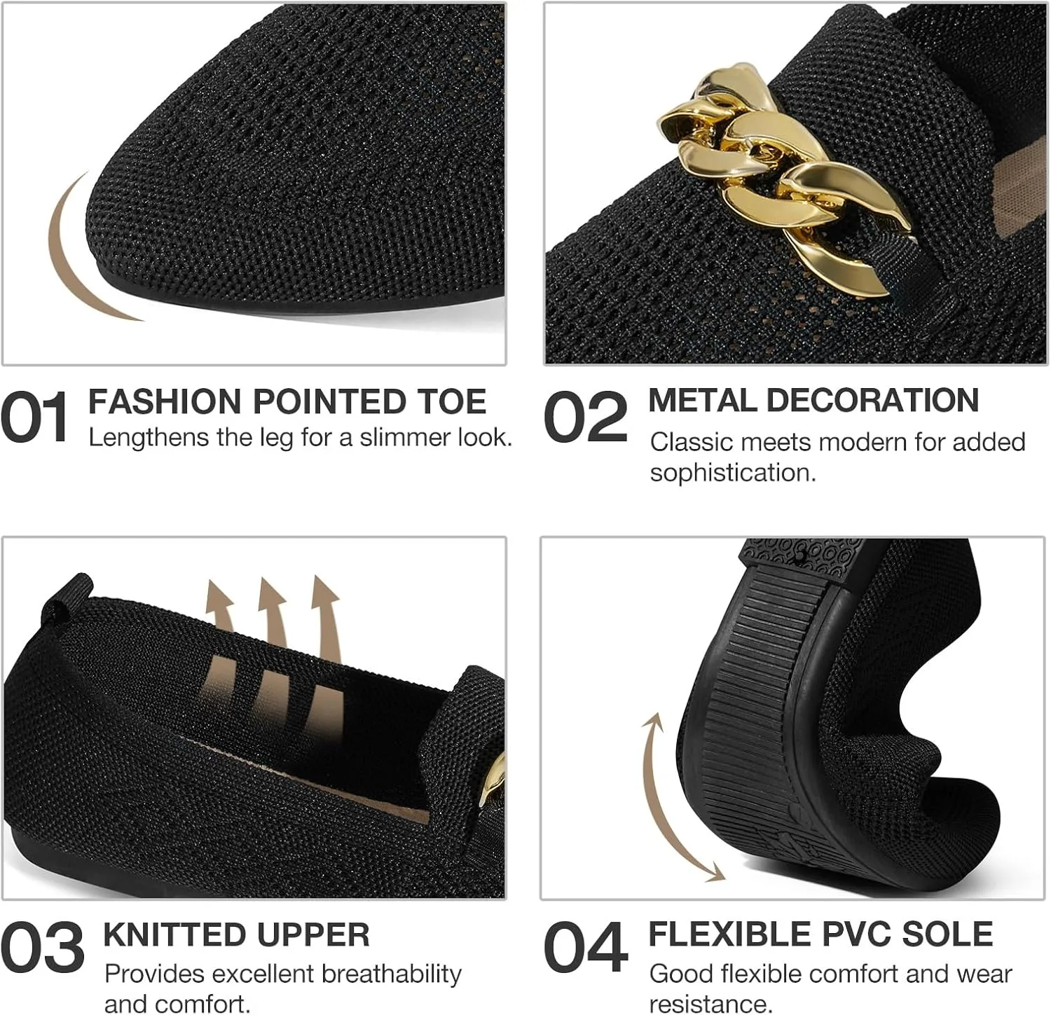 Womens Casual Loafers Comfortable Breathable Knit Loafers Lightweight Pointed Toe Flats for Women