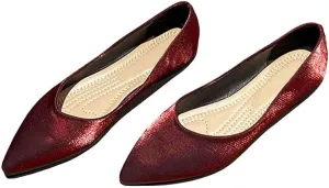 Women's Casual Shiny Ballets Closed Toe Simple Flats Shoes Pointed Toe Dress Flats