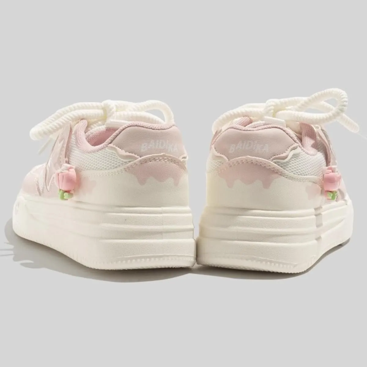 Women's Chunky Platform Sneakers Low-top Star Skate Walking Shoes with Accessories Patchwork Cow Print Casual Student