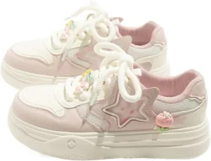 Women's Chunky Platform Sneakers Low-top Star Skate Walking Shoes with Accessories Patchwork Cow Print Casual Student