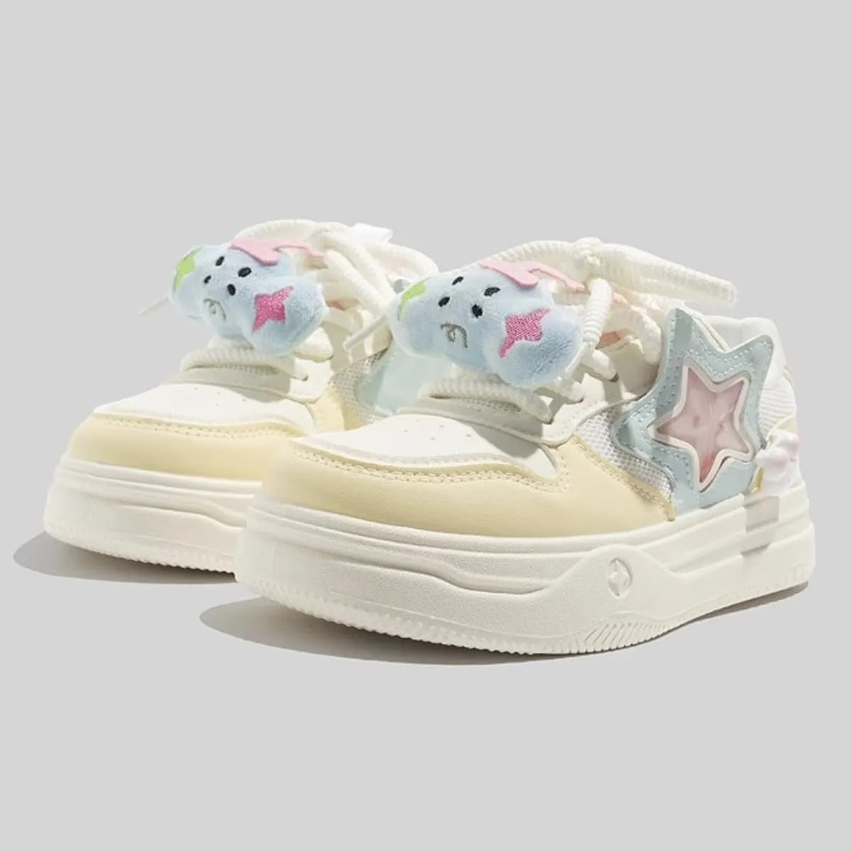 Women's Chunky Platform Sneakers Low-top Star Skate Walking Shoes with Accessories Patchwork Cow Print Casual Student