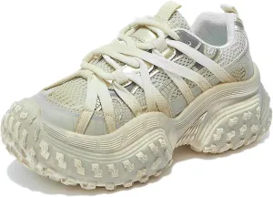 Women's Chunky Platform Sneakers Retro Mesh Lace-Up Walking Shoes Everyday Casual Athletic Shoes