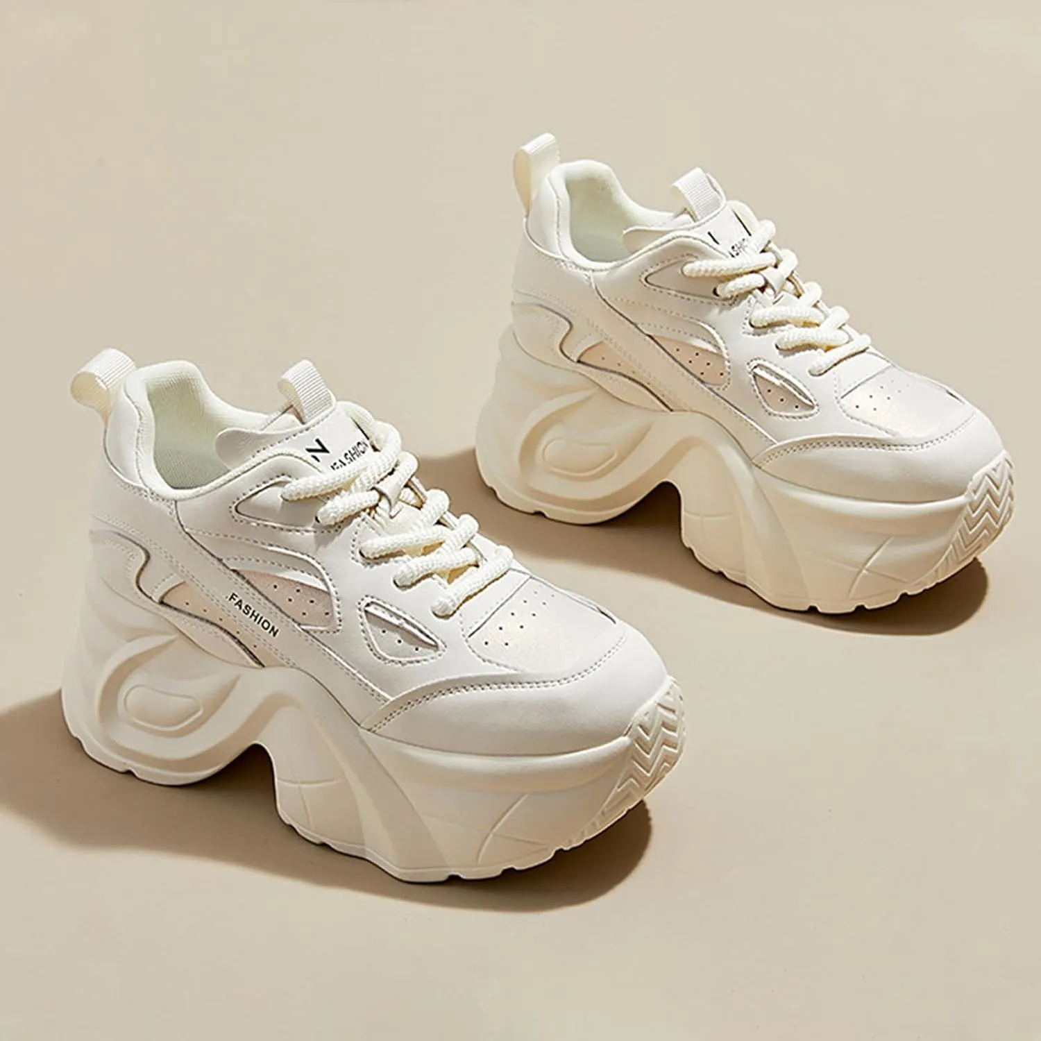Women's Chunky Platform Walking Dad Shoes Lace Up Wedge Low Top Height Increasing Shoes Fashion Comfortable Casual Sneakers