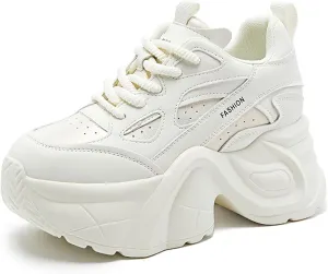 Women's Chunky Platform Walking Dad Shoes Lace Up Wedge Low Top Height Increasing Shoes Fashion Comfortable Casual Sneakers