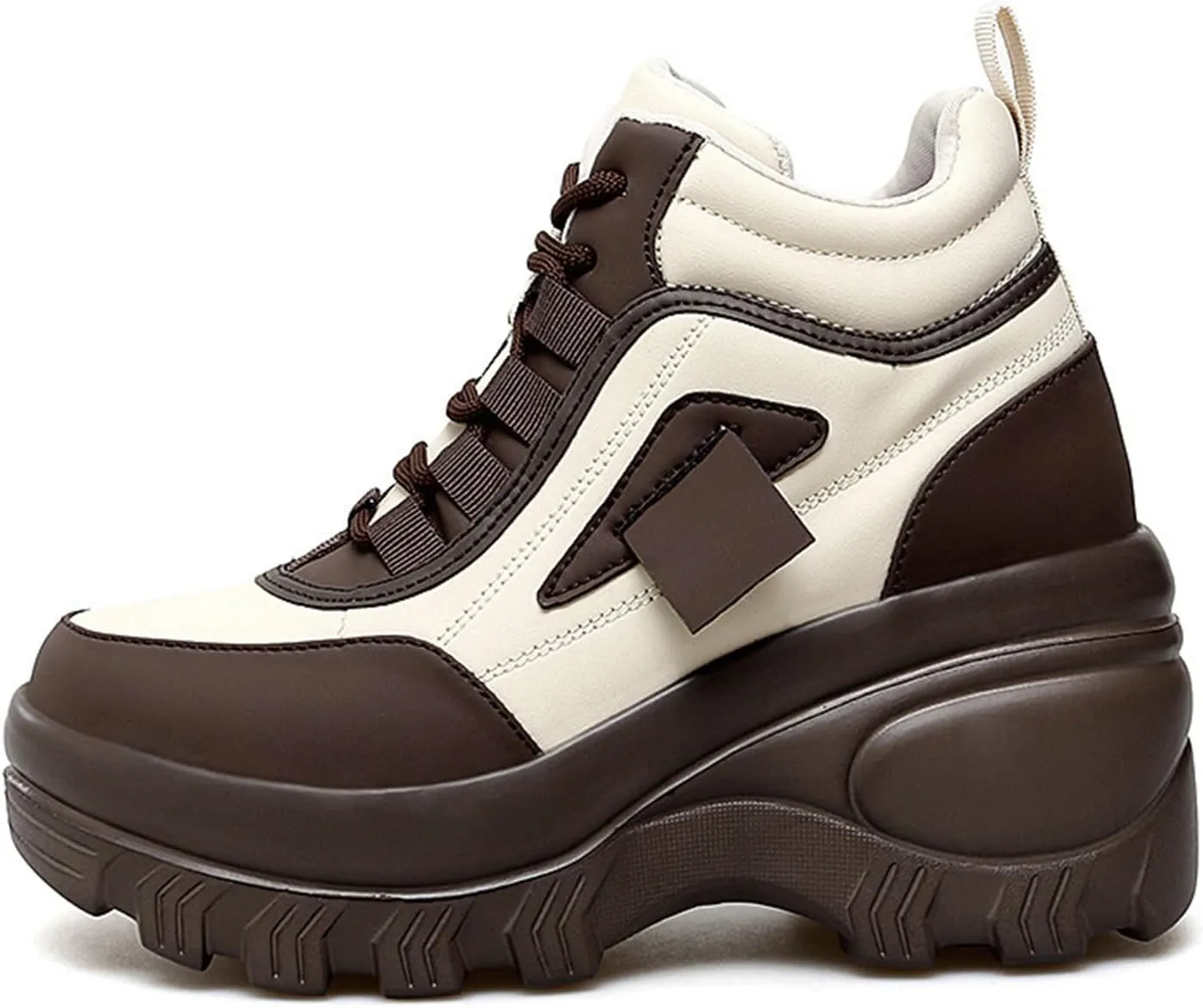 Women's Color Matching Platform Casual Sneakers Retro Round Head Plus Velvet Warm Chunky Non-Slip Fashion Lace-Up Dad Shoes Comfortable Wedge Heel Walking Sneakers