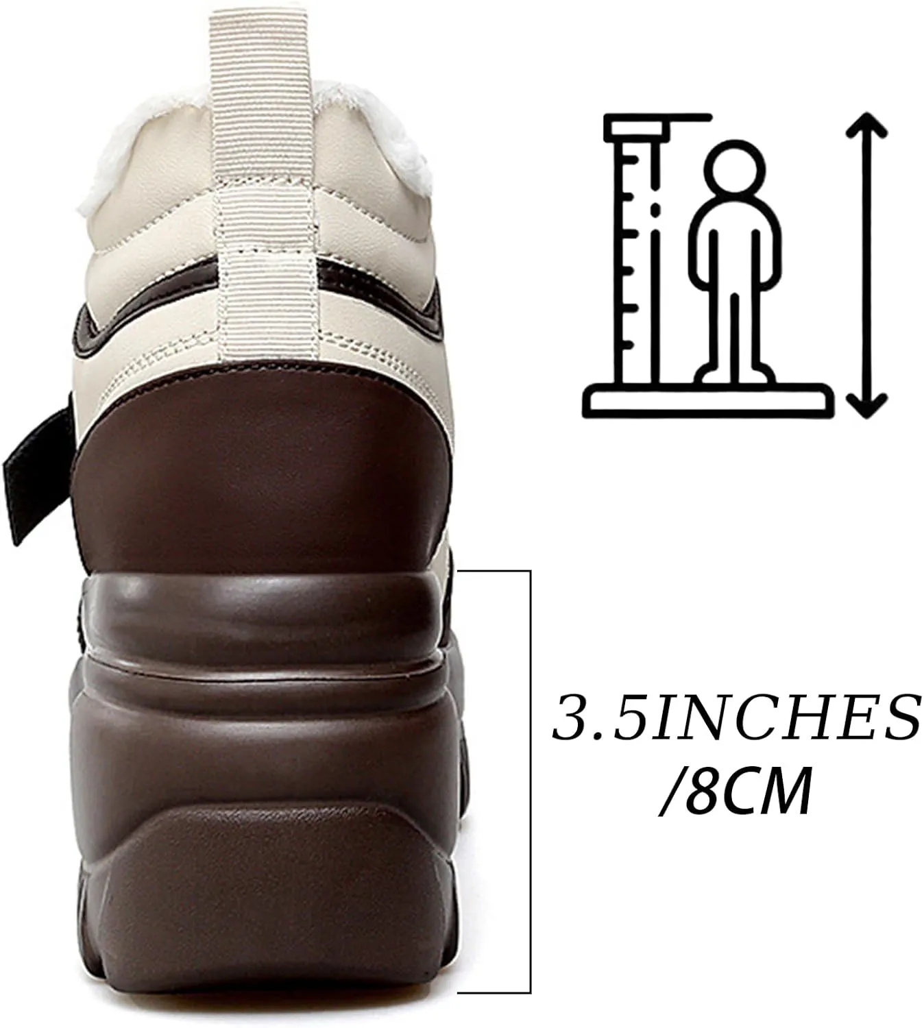 Women's Color Matching Platform Casual Sneakers Retro Round Head Plus Velvet Warm Chunky Non-Slip Fashion Lace-Up Dad Shoes Comfortable Wedge Heel Walking Sneakers