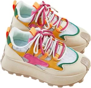 Women's Colorful Chunky Dad Sneakers Y2K Platform Trail Runners with Lace Detail & Two-Tone Shoelaces Harajuku Fashion Multi-Color Retro Streetwear Shoes