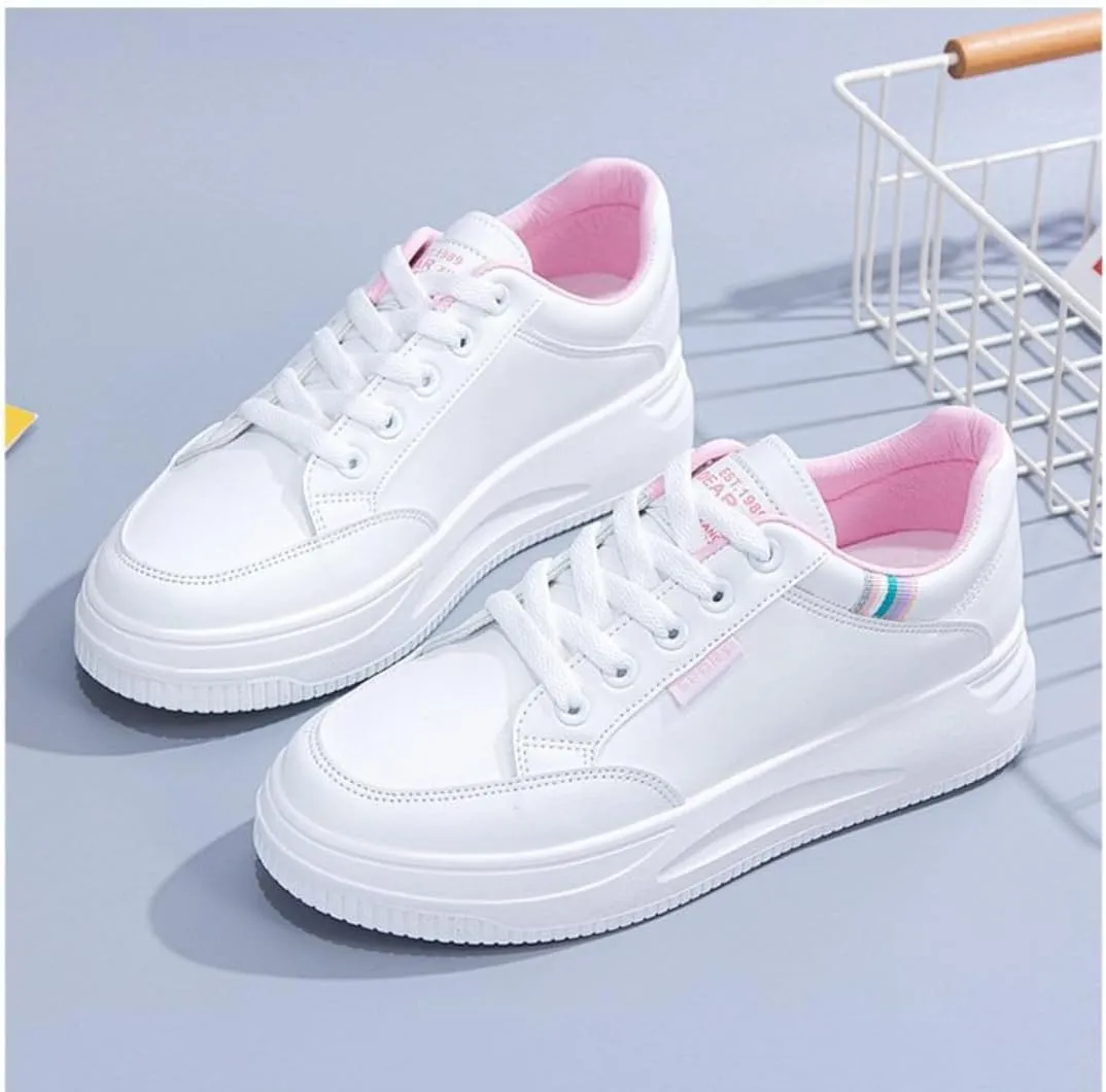 Women's Comfort Trendy Sneakers So Light Weight Rubber Soft Sole Korean Style Platform Chunky Casual Sneakers