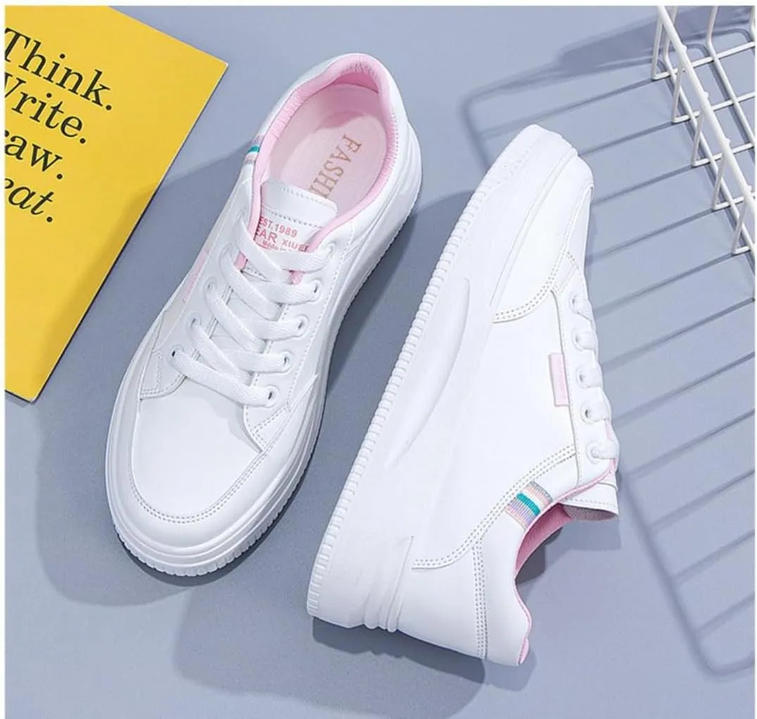 Women's Comfort Trendy Sneakers So Light Weight Rubber Soft Sole Korean Style Platform Chunky Casual Sneakers