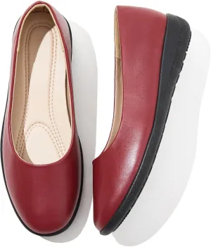 Women's Comfortable Black Leather Dress Ballerina Flats for Office and Work