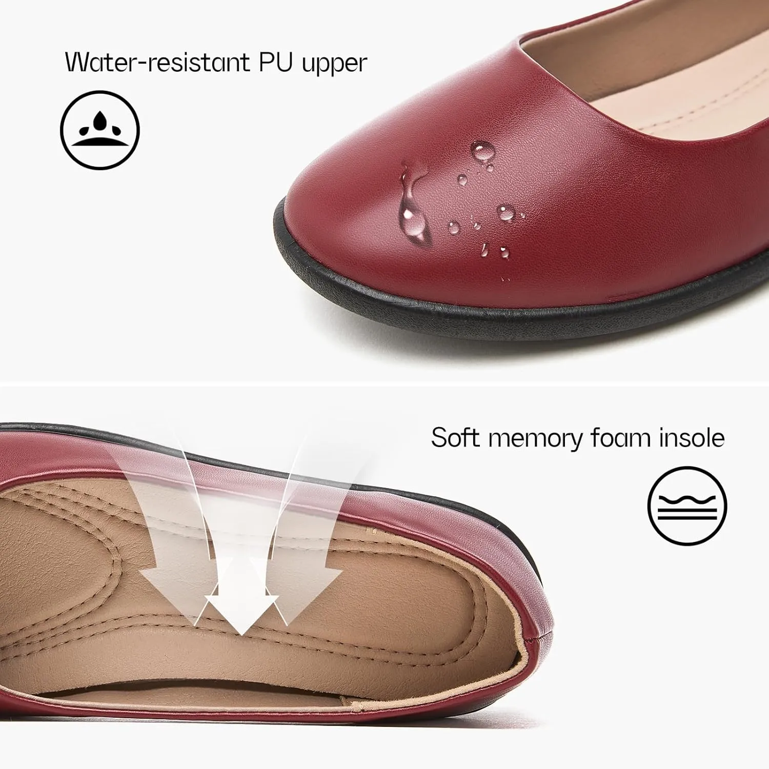 Women's Comfortable Black Leather Dress Ballerina Flats for Office and Work