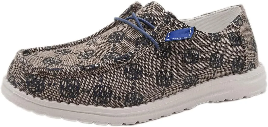 Women's Comfortable Easy Slip On Loafers Shoes Flower Print Lightweight Deck Boat Shoes Elastic Laces Outdoor Flat Walking Shoes Breathable Canvas Sneaker Driving Shoes US Size 6-7-8-9-10.5-11