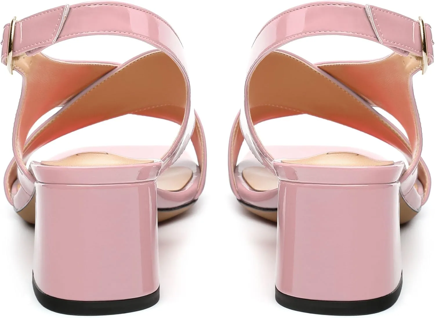 Women's Criss Cross Sandals Square Open Toe Block Chunky Low Heel Slingback Ankle Strap Adjustable with Buckle Patent Dating Fashion Dress Shoes 2 Inch