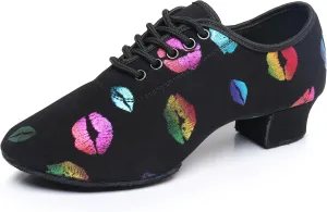 Women's Dance Shoes Colorful Lips Canvas Jazz Ballroom Practice Teaching Shoes Rhythm Latin Salsa Professional Dance Sneakers