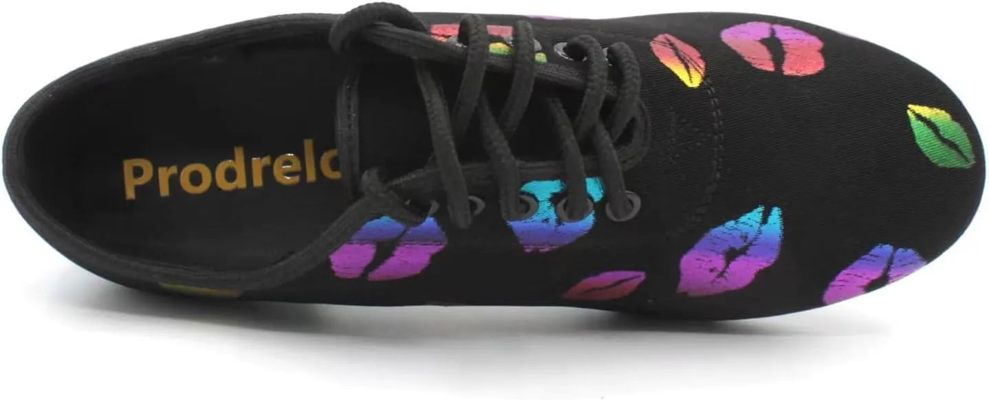 Women's Dance Shoes Colorful Lips Canvas Jazz Ballroom Practice Teaching Shoes Rhythm Latin Salsa Professional Dance Sneakers