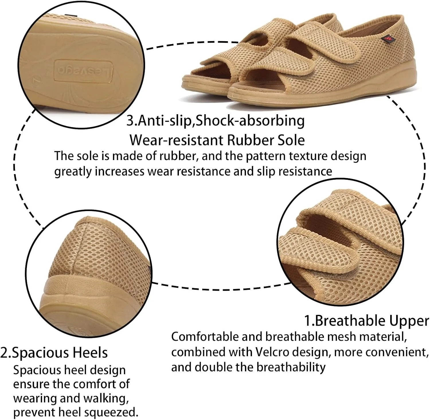 Women's Diabetic Sandals Arthritis Edema Slippers Open Toe Adjustable Extra Wide Width Shoes for Swollen Feet Arthritis Elderly