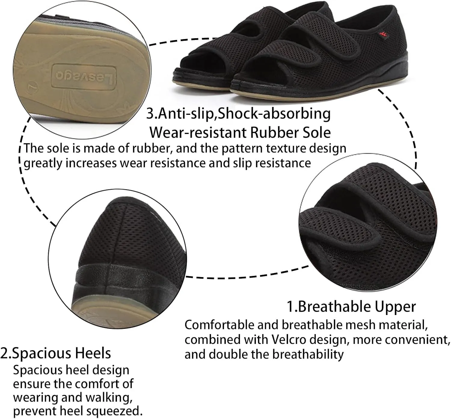 Women's Diabetic Sandals Arthritis Edema Slippers Open Toe Adjustable Extra Wide Width Shoes for Swollen Feet Arthritis Elderly