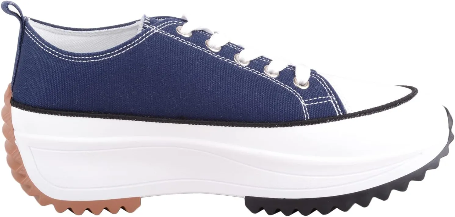 Womens Easy Lace Up Low Top Canvas Chunky Sole Trainers Sneakers