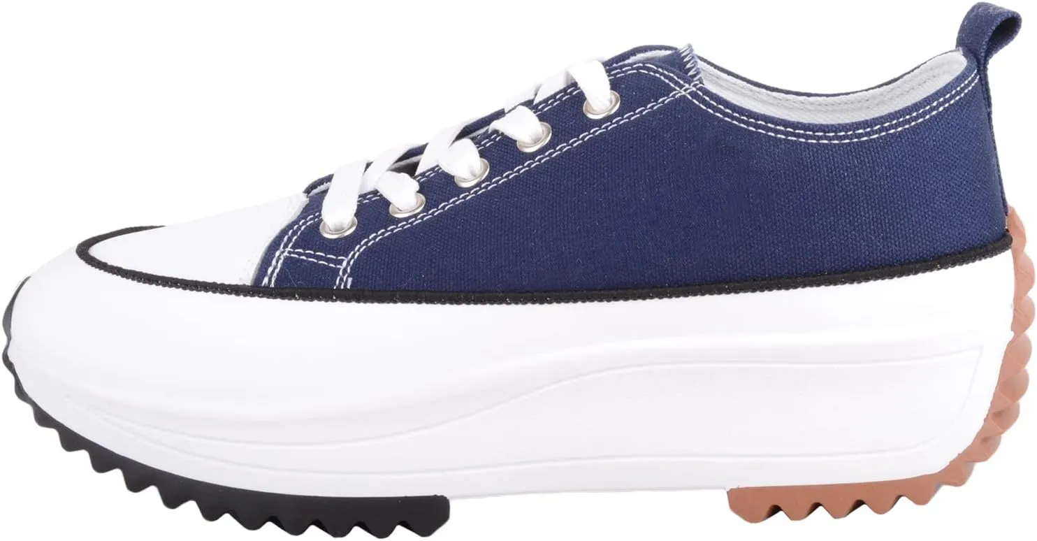 Womens Easy Lace Up Low Top Canvas Chunky Sole Trainers Sneakers