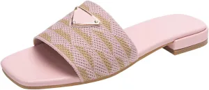 Womens Embroidered Flat Sandals Comfortable Slip On Slide Sandals