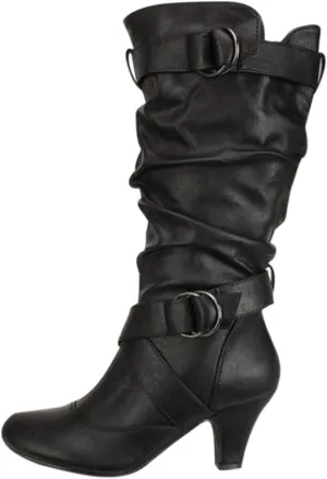 Women's Fashion Extra Wide Calf Mid Calf Boots Chunky Block Heel Pull On Winter Slouchy Boots Outdoors Pointed Toe Fall Winter Boot Shoes