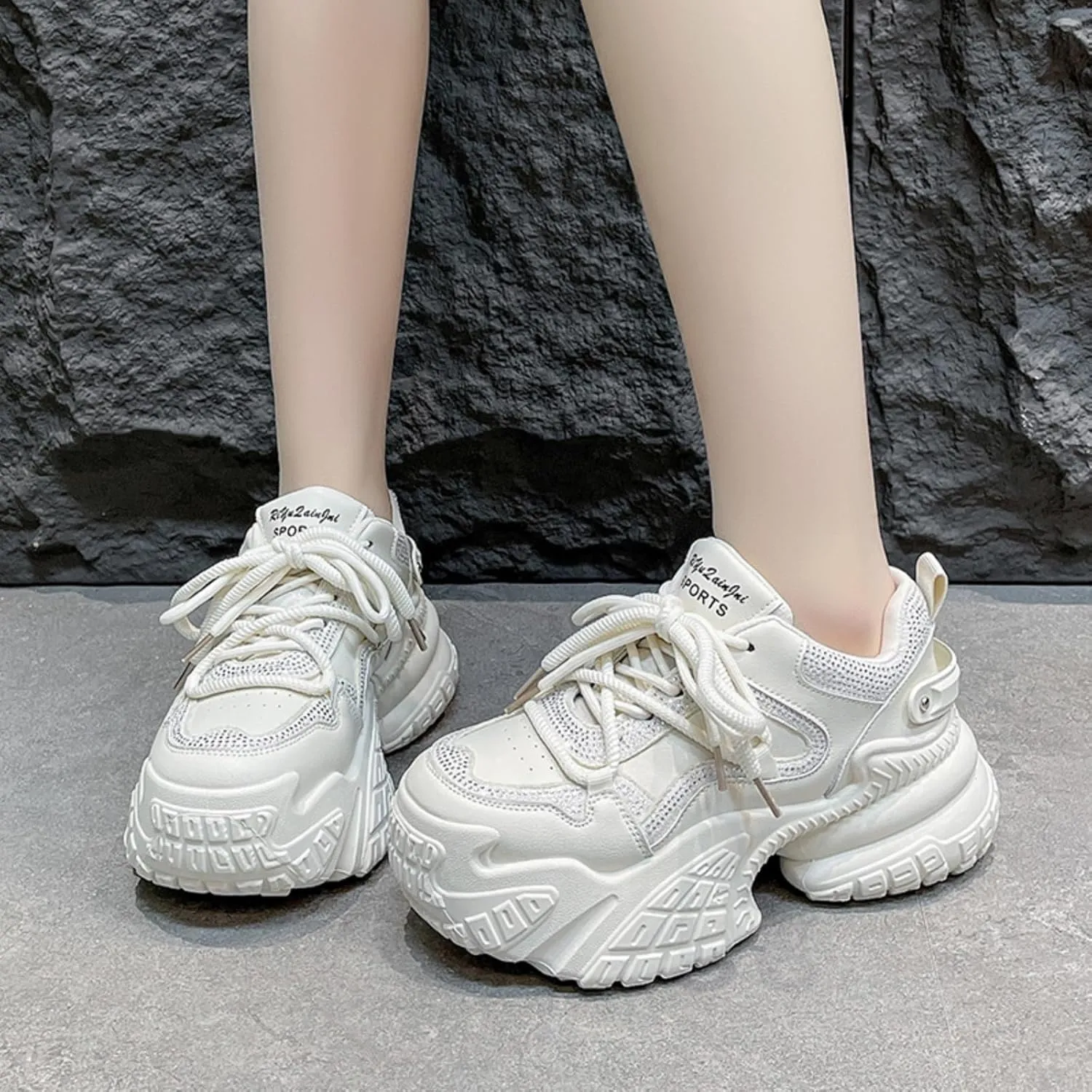 Womens Fashion Lace-Up Leather Platform Sneakers Round Toe Non-Slip Chunky Casual Sport Shoes for Walking Workout Driving Women's Fashion Sneakers
