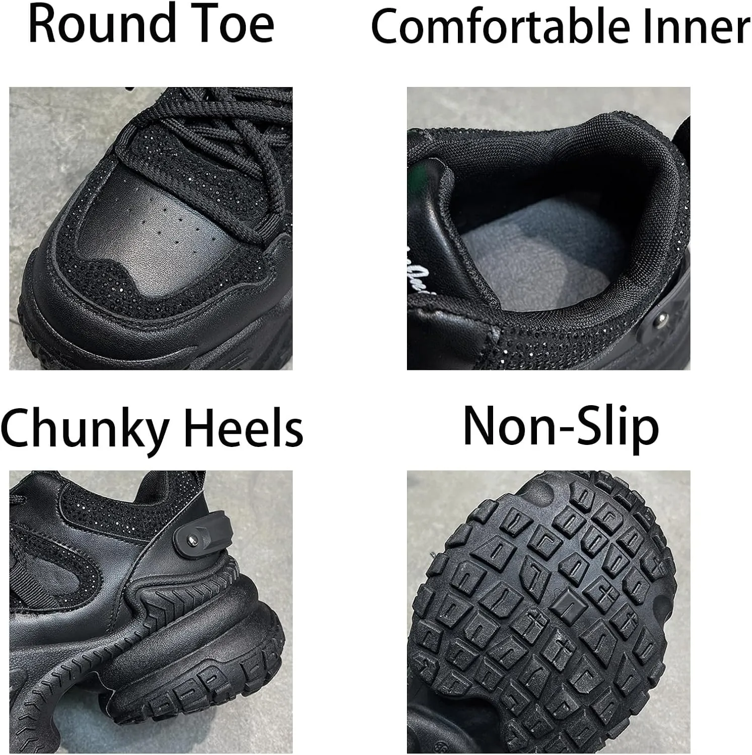 Womens Fashion Lace-Up Leather Platform Sneakers Round Toe Non-Slip Chunky Casual Sport Shoes for Walking Workout Driving Women's Fashion Sneakers