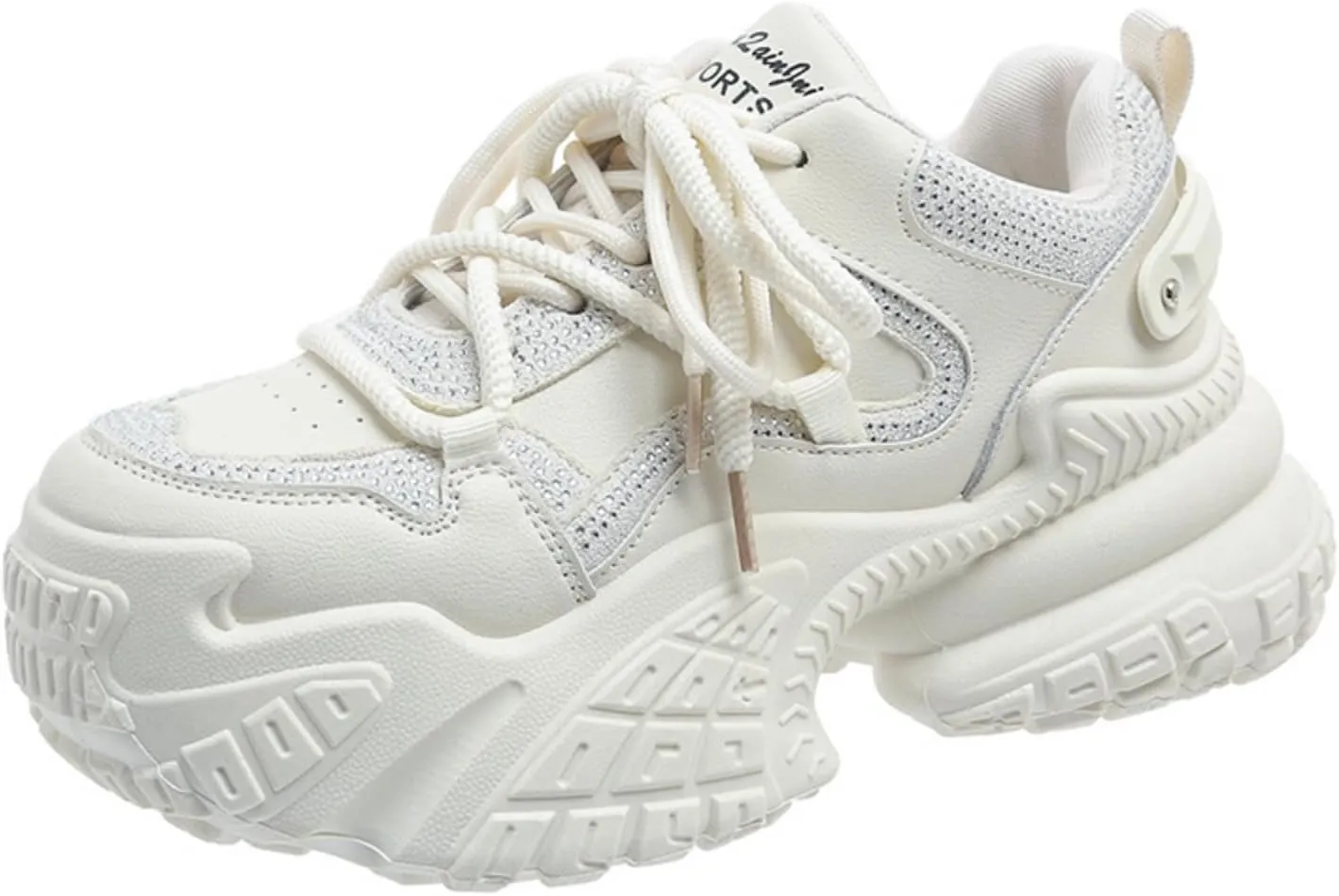 Womens Fashion Lace-Up Leather Platform Sneakers Round Toe Non-Slip Chunky Casual Sport Shoes for Walking Workout Driving Women's Fashion Sneakers
