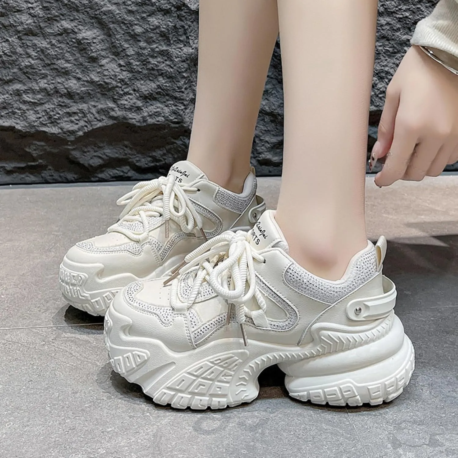 Womens Fashion Lace-Up Leather Platform Sneakers Round Toe Non-Slip Chunky Casual Sport Shoes for Walking Workout Driving Women's Fashion Sneakers