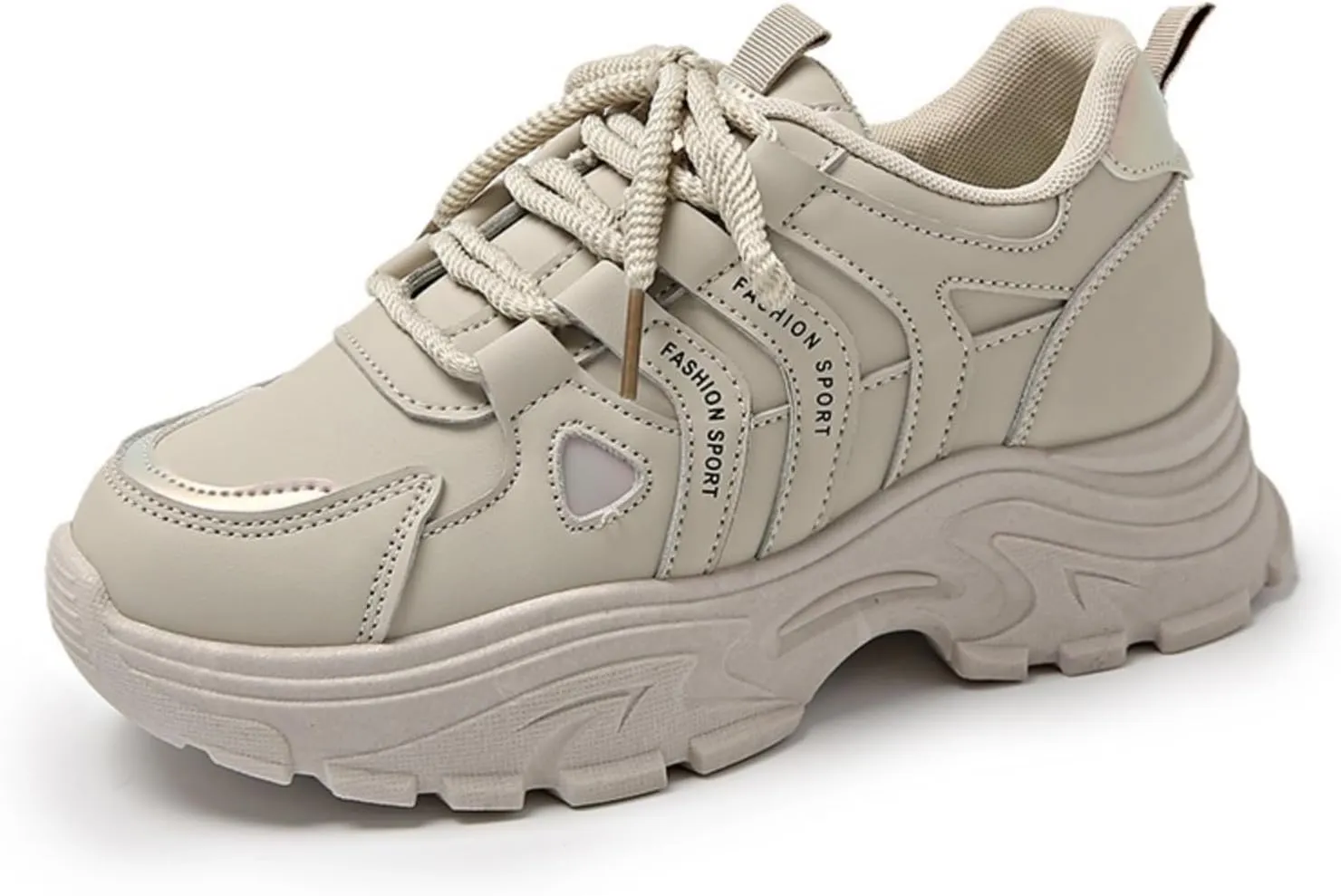 Womens Fashion Leather Lace-Up Chunky Sneakers Casual Platform Round Toe Non-Slip Sport Shoes for Walking Workout Driving
