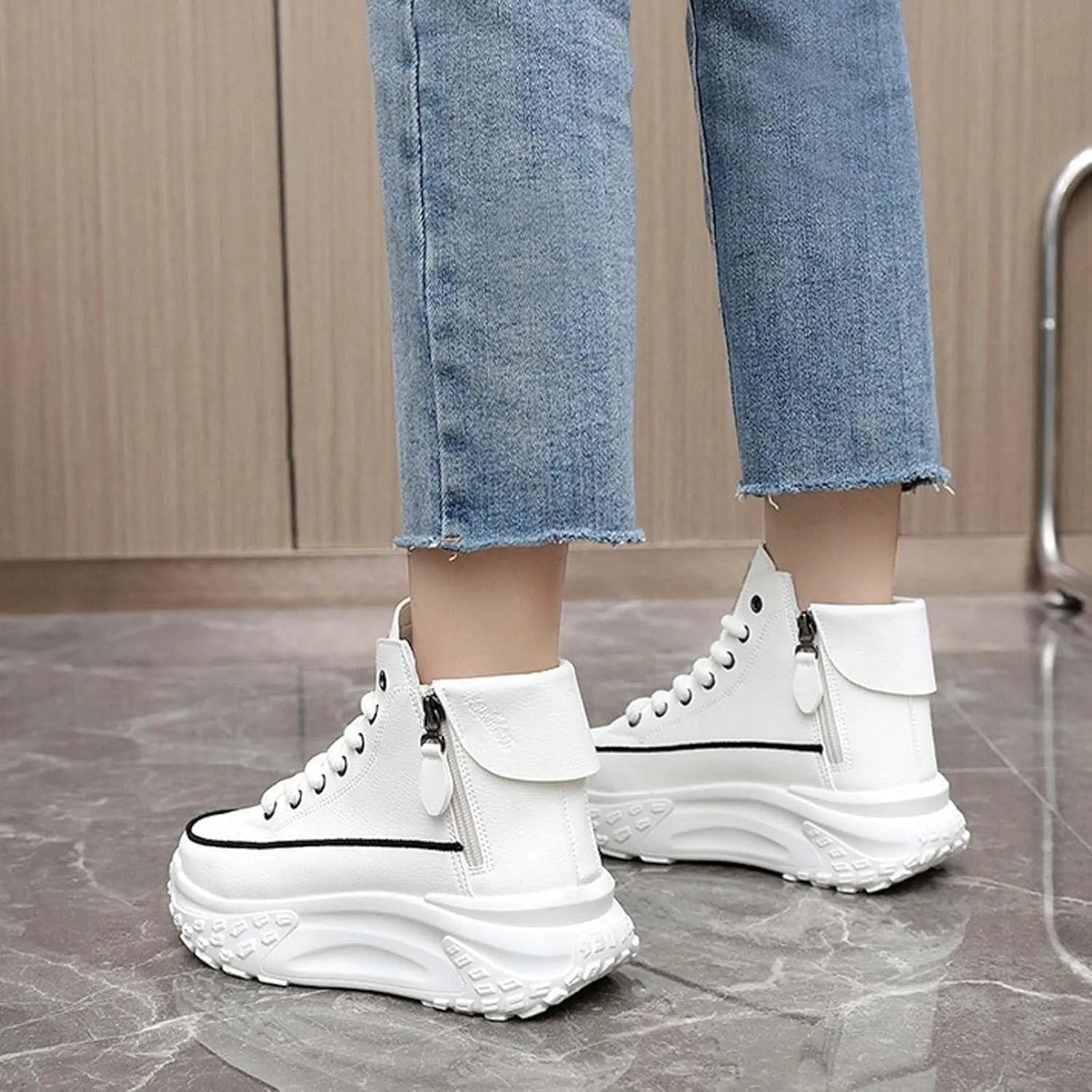Women's Fashion Sneakers Winter Canvas Platform Sneakers Casual Tennis Shoes Walking Running Shoes Lace Up High Top Sneakers